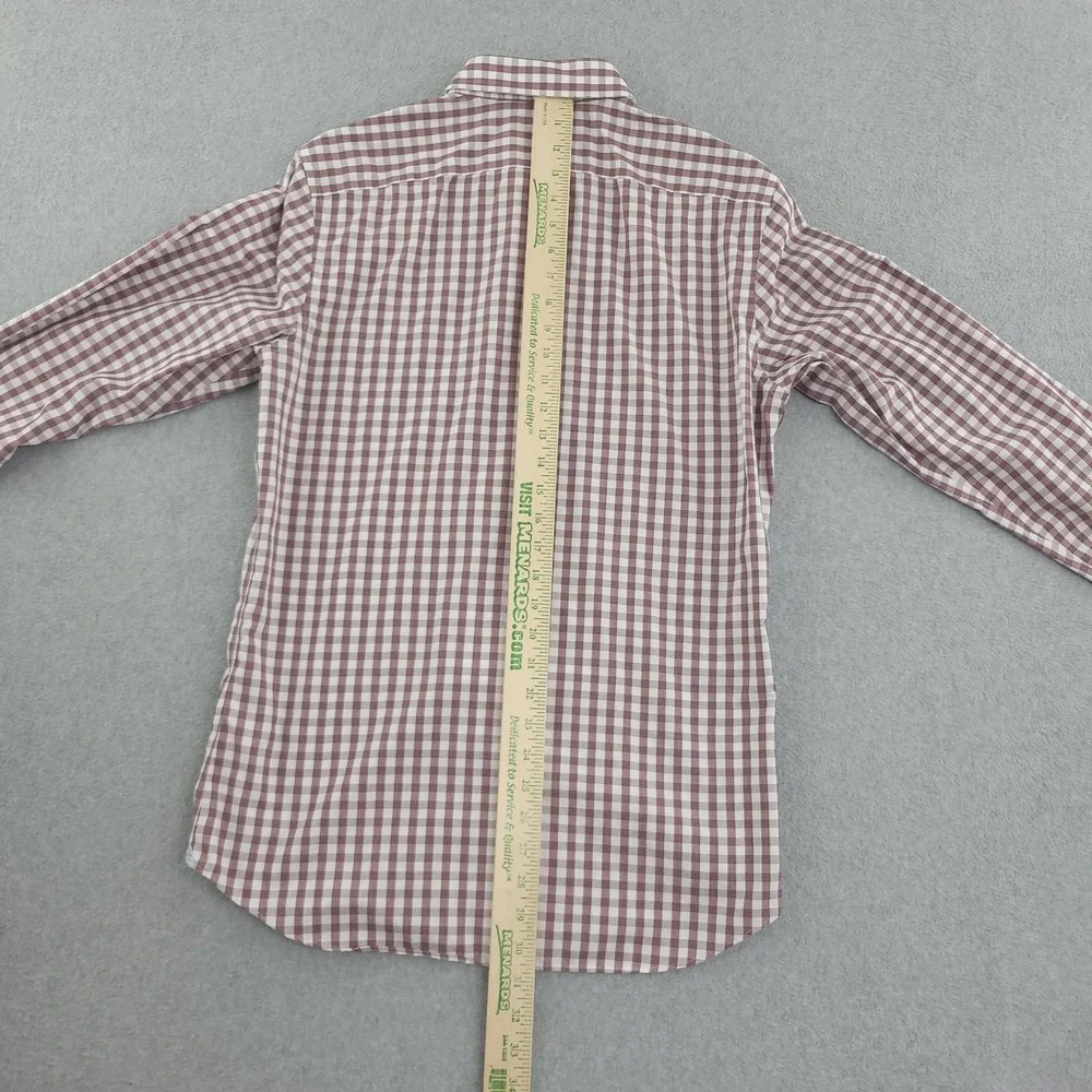 Banana Republic Dress Shirt Mens 15.5 34/35 Red Gingham Slim Fit Non Iron Cotton